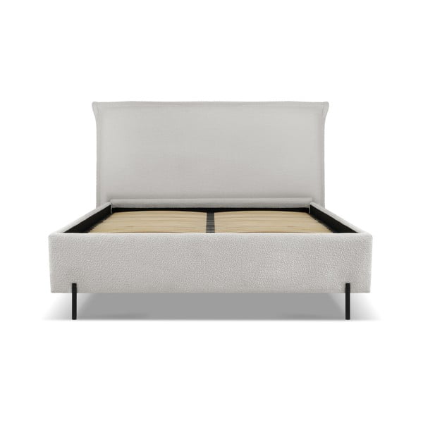 Svetlo siva oblazinjena zakonska postelja s prostorom za shranjevanje in letvenim dnom 160x200 cm Armie – Milo Casa-image-2