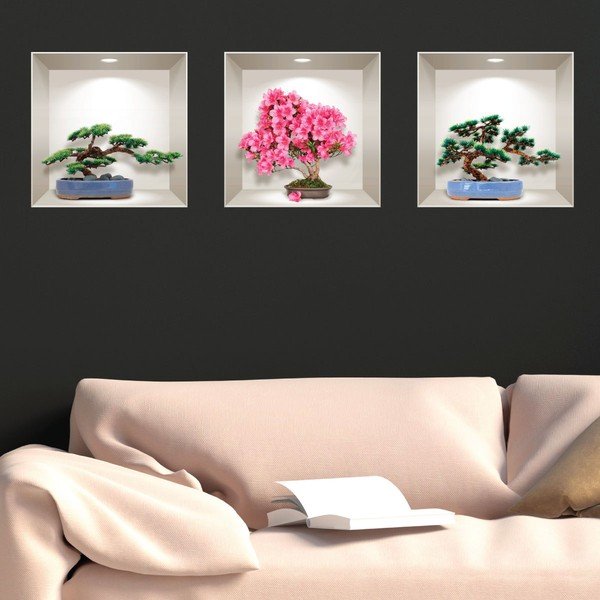 Komplet 3 3D stenskih nalepk Ambiance Natural and Colorful Bonsai-image-2