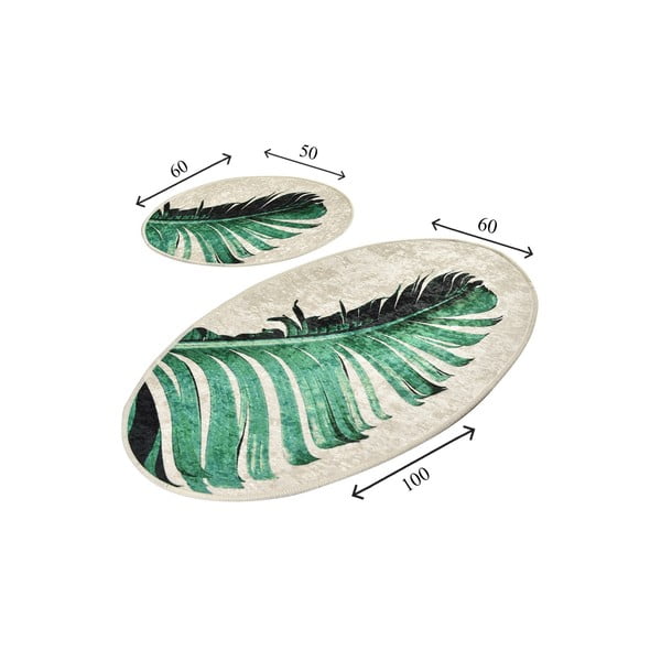 Zelene/bež kopalniške preproge v kompletu 2 ks 60x100 cm Floret – Foutastic-image-3