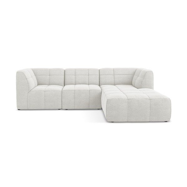 Bela kotna sedežna garnitura iz tkanine bouclé (desni kot/z ležalnikom) Aloha – Makamii