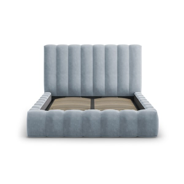 Svetlo modra oblazinjena zakonska postelja s prostorom za shranjevanje z letvenim dnom 180x200 cm Kelp - Micadoni Home-image-2
