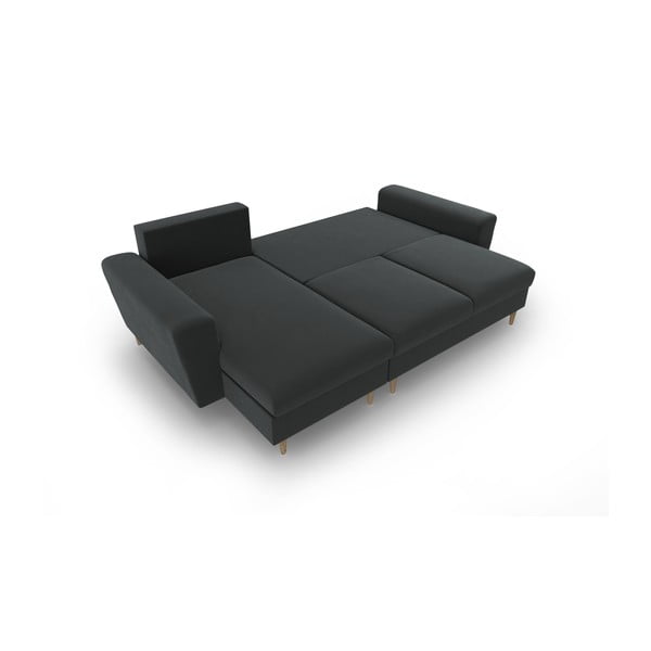 Temno siva žametna raztegljiva kotna sedežna garnitura s prostorom za shranjevanje Kyoto – Cosmopolitan Design-image-2