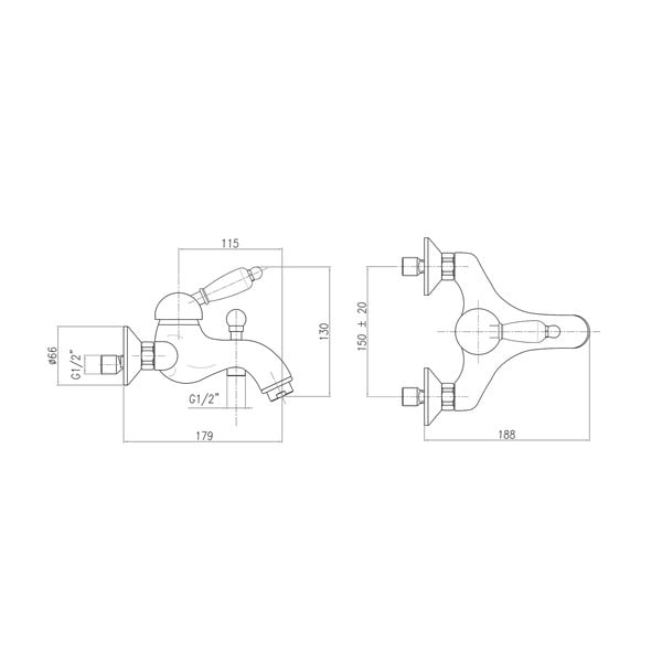 Stenska armatura za kad v srebrni barvi (2 izhoda) Kirké White – Sapho-image-1