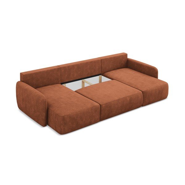 Raztegljiva kotna sedežna garnitura iz šenilje v barvi terakote s prostorom za shranjevanje (v obliki črke "U") Lilo – Makamii-image-3