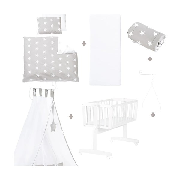 Bela zibelka na koleščkih in z ogrodjem za baldahin 40x90 cm Little stars – Roba-image-2