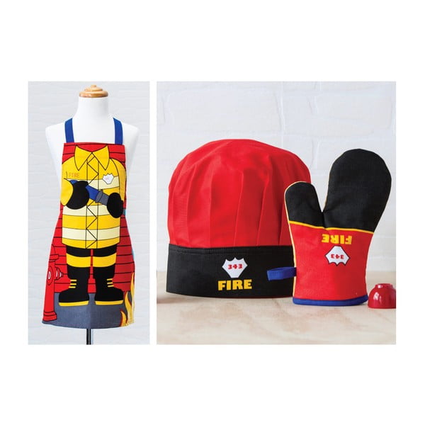 Ladelle Otroški gasilski predpasnik, klobuk in kuhinjske rokavice