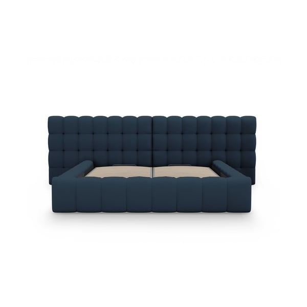 Temno modra oblazinjena zakonska postelja s prostorom za shranjevanje z letvenim dnom 200x200 cm Mamaia – Micadoni Home-image-4