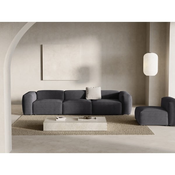 Temno siva sedežna garnitura iz rebrastega žameta 364 cm Bergamo – Cosmopolitan Design-image-1