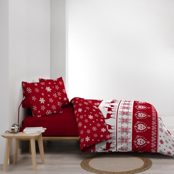 Rdeča posteljnina za zakonsko posteljo/podaljšana iz mikroflanele 240x220 cm Floconette – douceur d'intérieur-image-4