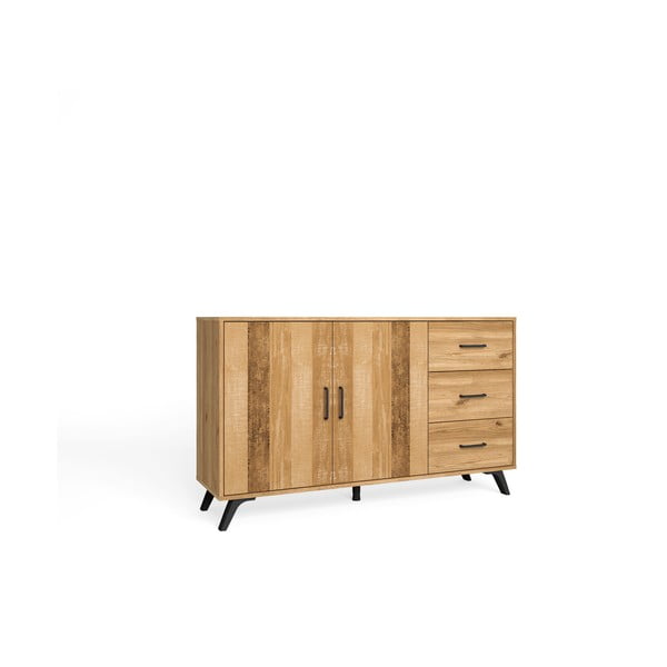 Nizka komoda v hrastovem dekorju v naravni barvi 136x81 cm Nordic – Marckeric-image-2