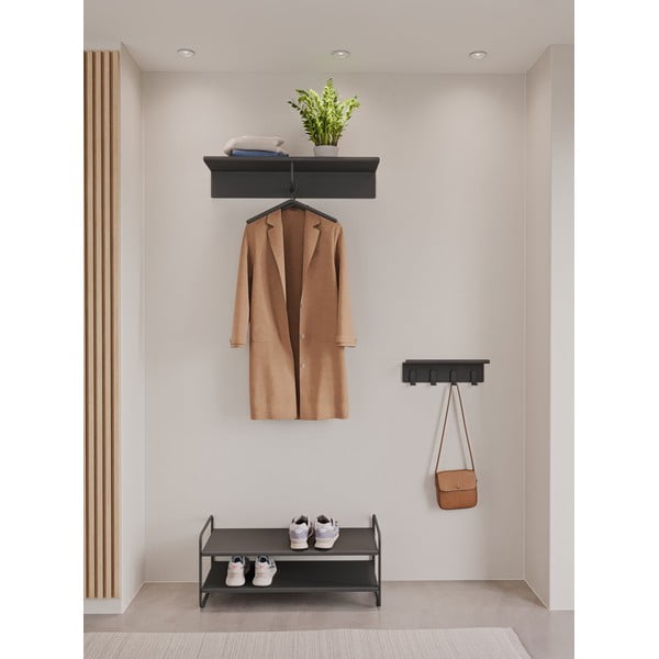 Črn jeklen stenski obešalnik s polico 21,5 cm A-Coat – Zone-image-1