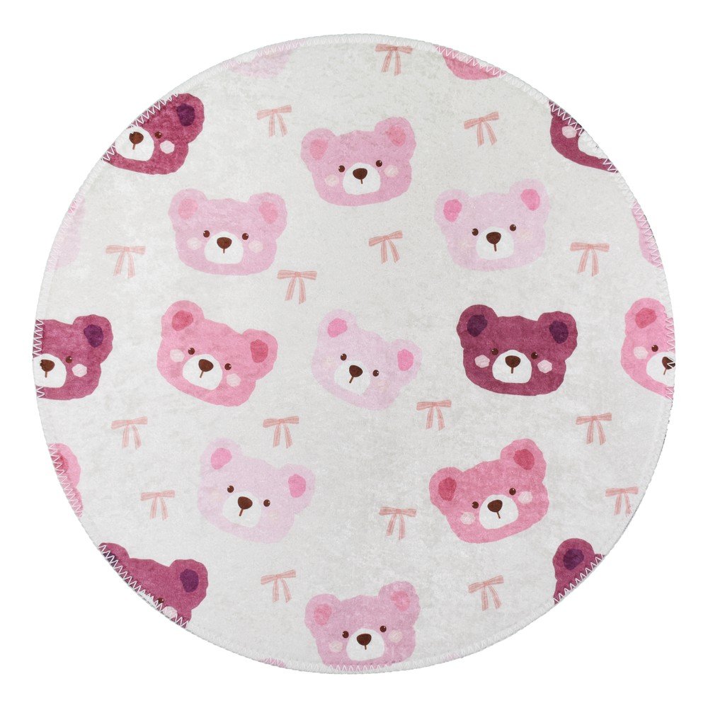 Rožnata/slonokoščena pralna otroška preproga ø100 cm Cute Teddies Pink