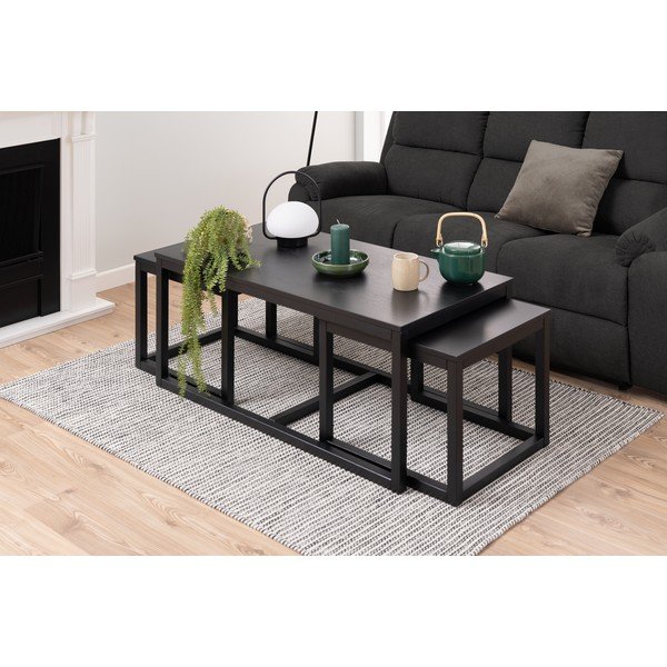 Črne mizice v kompletu 3 ks z mizno ploščo v hrastovem dekorju 60x120 cm Cornus – Actona-image-1