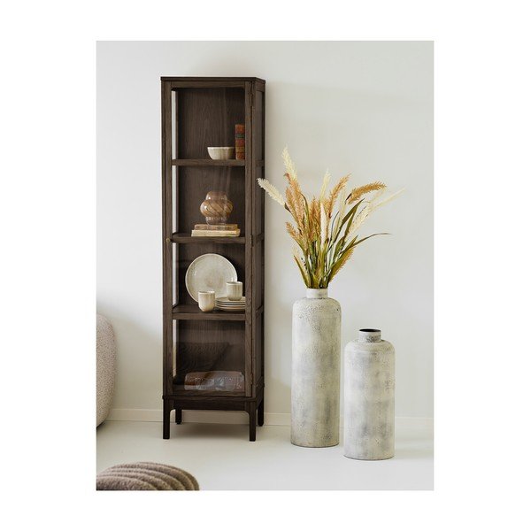 Temno rjava vitrina v hrastovem dekorju 47x180x40 cm Zamora – House Nordic-image-1
