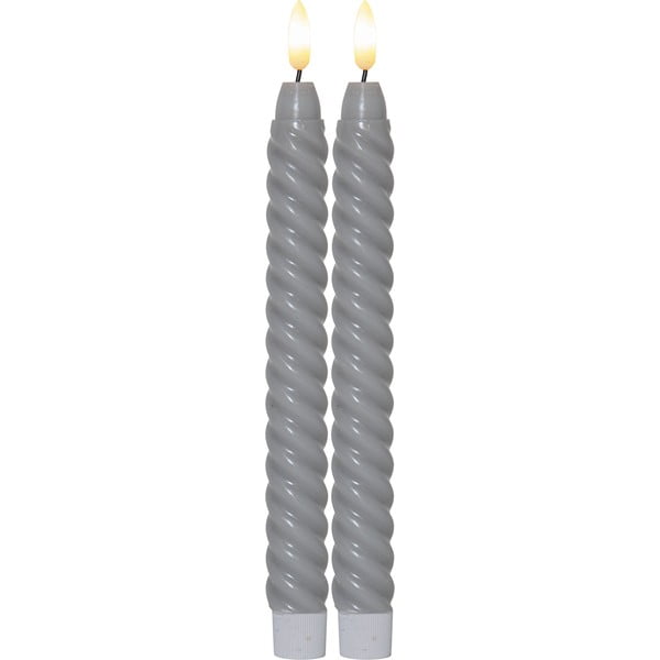 Komplet 2 sivih voščenih sveč LED Star Trading Flamme Swirl Antique, višina 25 cm