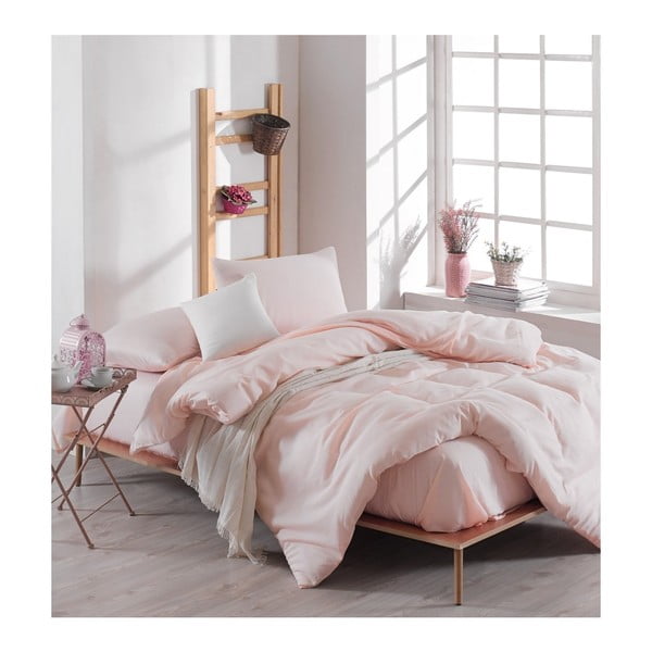 Komplet svetlo roza posteljnine z rjuho za zakonsko posteljo Basso Merun, 200 x 220 cm