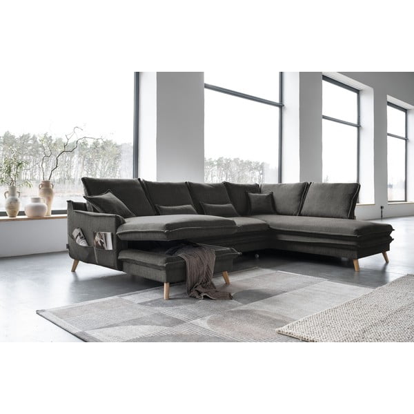 Temno siva raztegljiva kotna sedežna garnitura (desni kot/v obliki črke "U") Charming Charlie – Miuform-image-4