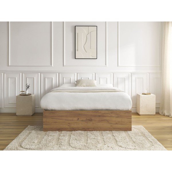 Rjava zakonska postelja iz iverne plošče v dekorju breze s prostorom za shranjevanje/brez vzglavja z letvenim dnom 140x190 cm Mara – Bobochic Paris-image-4