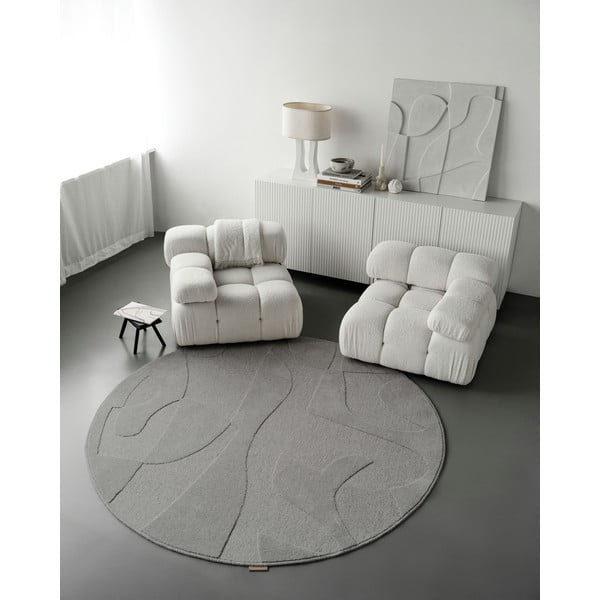 Siva volnena okrogla preproga ø 120 cm Morphic Botanica – Agnella-image-2
