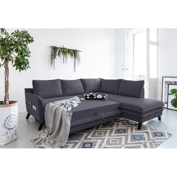 Antracitno siva kotna raztegljiva sedežna garnitura Miuform Charming Charlie L, desni kot-image-3