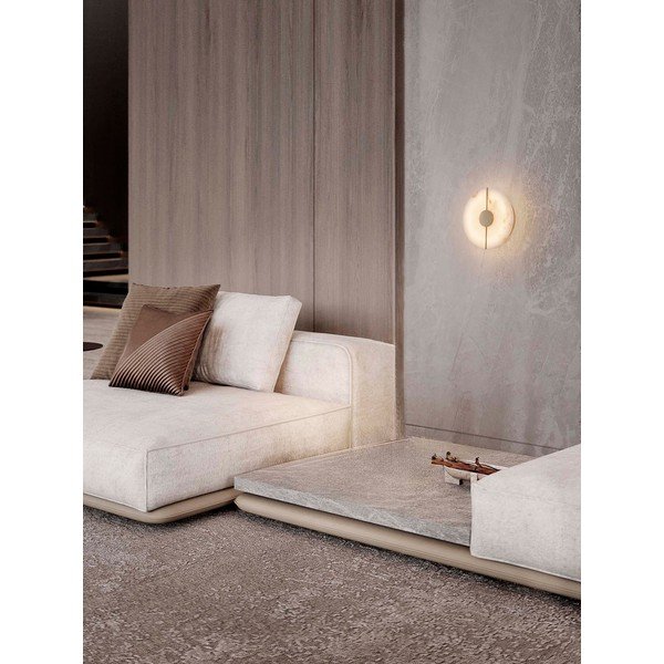Kremno bela/medeninasta LED stenska svetilka v kamnitem dekorju Aider – Nova Luce-image-1