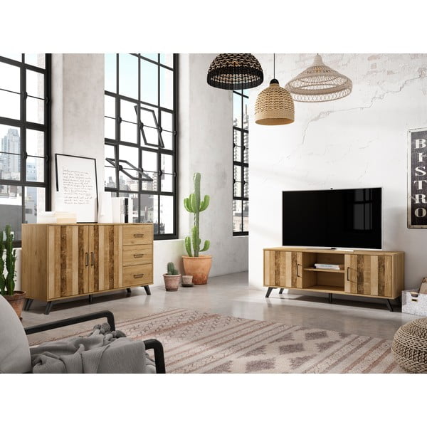 Nizka komoda v hrastovem dekorju v naravni barvi 136x81 cm Nordic – Marckeric-image-4