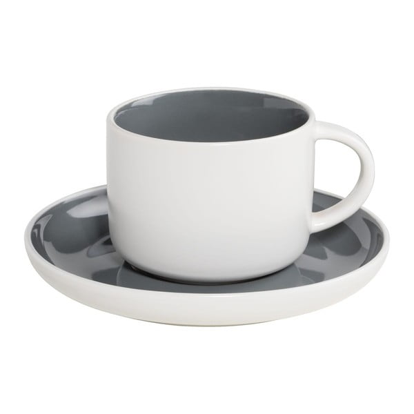 Bela in temno siva porcelanska skodelica s podstavkom Maxwell & Williams Tint, 240 ml