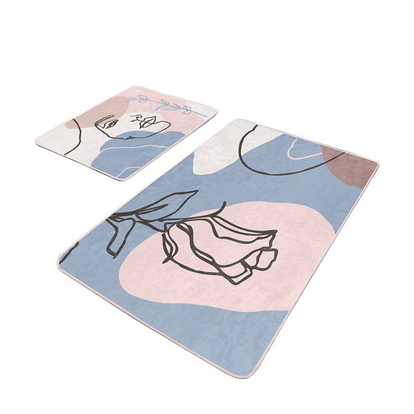 Modre/rožnate žametne kopalniške preproge v kompletu 2 ks 60x100 cm Abstract Faces – Mila Home