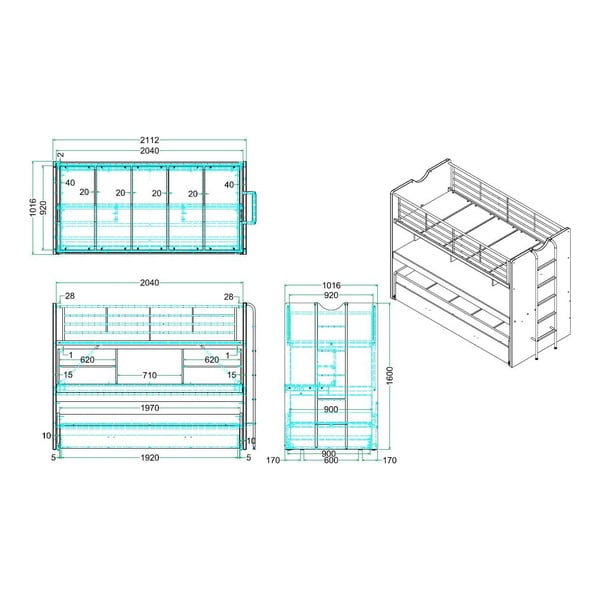 Bela otroška pograd postelja z dodatnim ležiščem s prostorom za shranjevanje z letvenim dnom 90x200 cm Bonny – Vipack-image-2
