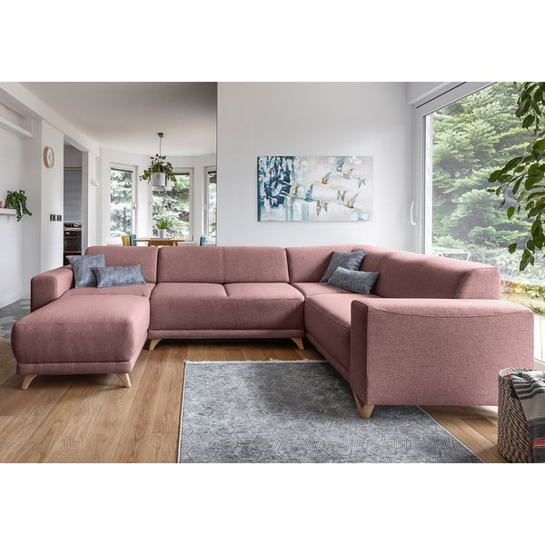 Rožnata raztegljiva/s prostorom za shranjevanje kotna sedežna garnitura (desni kot/v obliki črke "U") Classy Sophie – Miuform-image-1