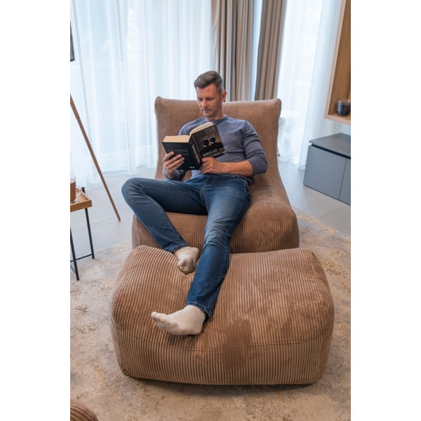 Modra vreča za sedenje iz rebrastega žameta Plus 100 Lounge – SLOWDOWN-image-1