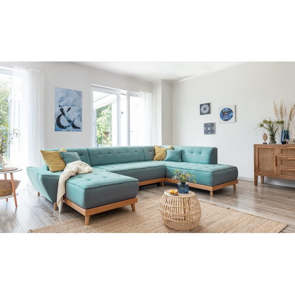 Turkizna raztegljiva kotna sedežna garnitura (desni kot/v obliki črke "U") Dazzling Daisy – Miuform-image-4