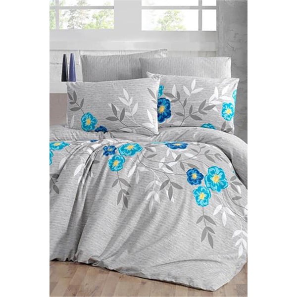 Modro-siva podaljšana posteljnina z rjuho Dahlia - Mila Home