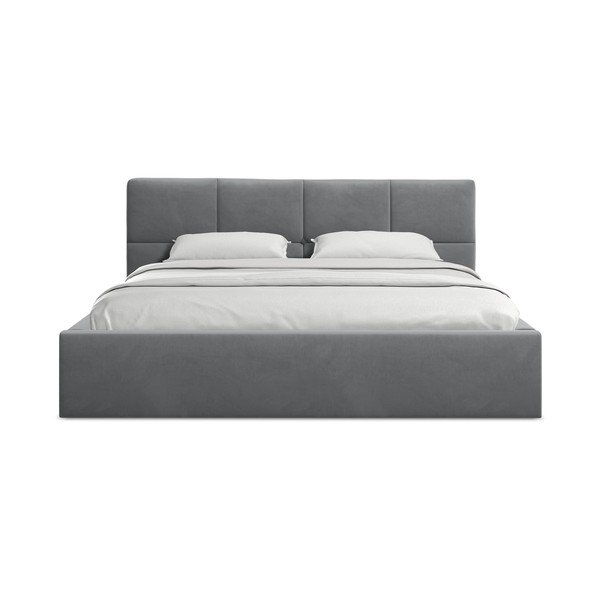 Temno siva žametna oblazinjena zakonska postelja s prostorom za shranjevanje z letvenim dnom 140x200 cm Hiko – Makamii-image-3