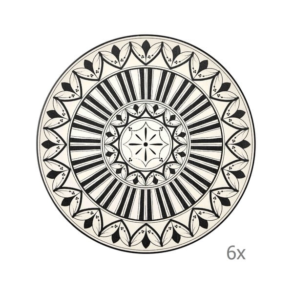 Komplet 6 krem porcelanastih krožnikov s črnim ornamentom Mia Maroc Tabak, ⌀ 26 cm