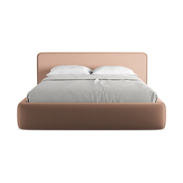 Svetlo rožnata oblazinjena zakonska postelja s prostorom za shranjevanje z letvenim dnom 160x200 cm Kiana – Makamii-image-4