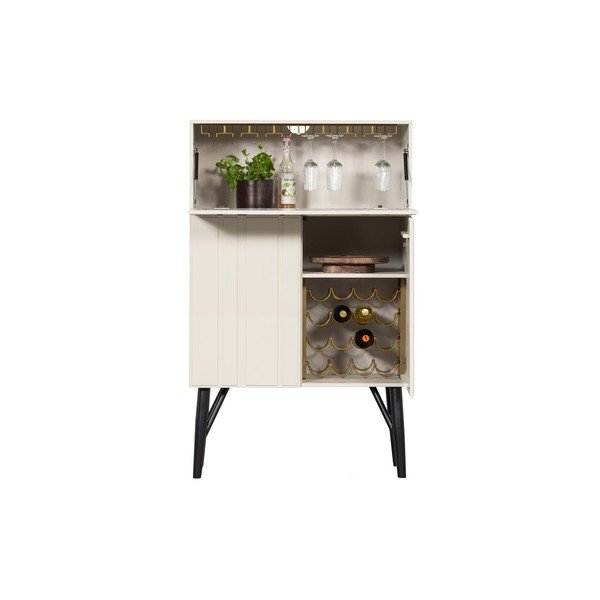 Kremno bela vinska omara iz masivnega bora za 16 steklenic 90x146 cm Miller – WOOOD-image-2