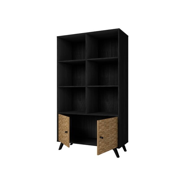 Črna knjižna omara v dekorju iz eksotičnega lesa 92x160 cm Hanoi - Marckeric-image-3