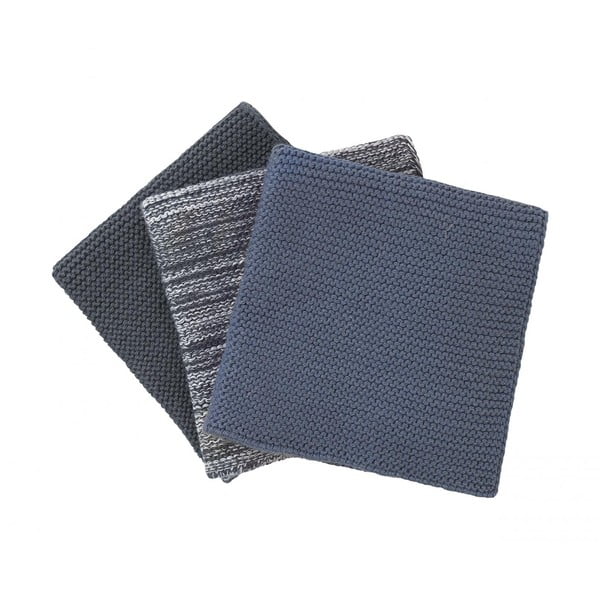 Komplet 3 modrih pletenih bombažnih brisač za posodo Blomus, 25 x 25 cm