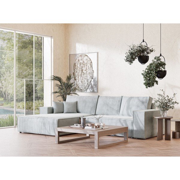 Svetlo siva raztegljiva/s prostorom za shranjevanje kotna sedežna garnitura iz šenilje (levi kot/z ležalnikom) Maze – Maison de Rêve-image-1