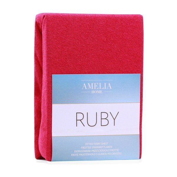 AmeliaHome Rubinasto bordo rdeča elastična rjuha z visoko vsebnostjo bombaža, 140/160 x 200 cm-image-1