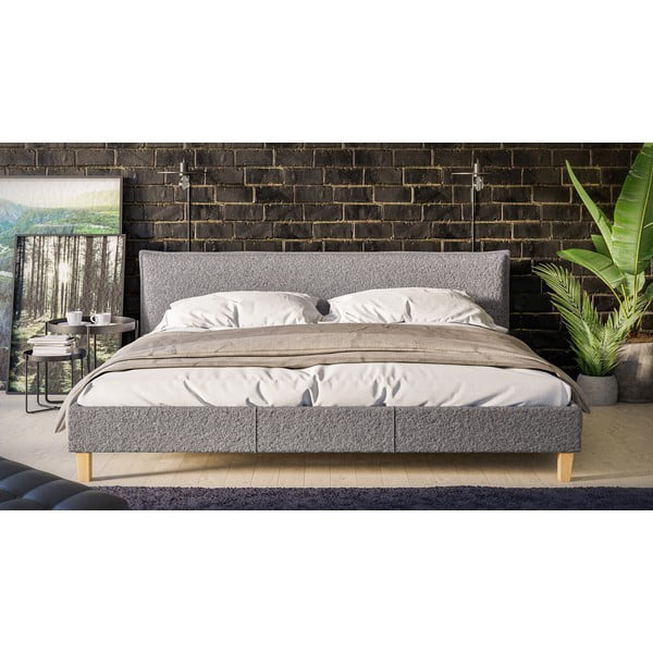 Siva oblazinjena zakonska postelja z letvenim dnom 200x200 cm Tina – Ropez-image-1
