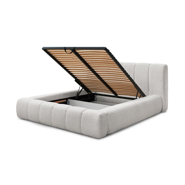 Svetlo siva oblazinjena zakonska postelja s prostorom za shranjevanje z letvenim dnom 180x200 cm Denali – Bobochic Paris-image-4