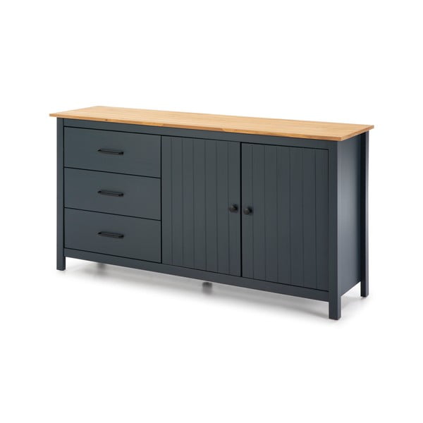 Temno modra nizka komoda iz masivnega bora 150x80 cm Miranda – Marckeric-image-4