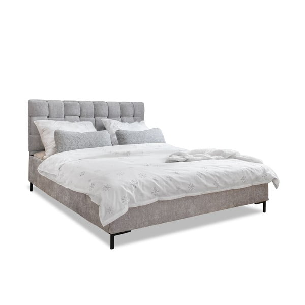 Svetlo siva oblazinjena zakonska postelja z letvenim dnom 160x200 cm Eve – Miuform