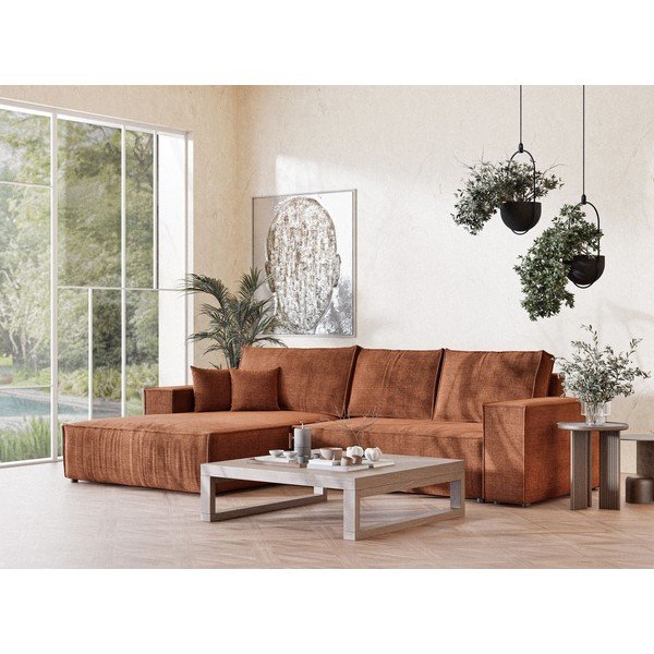 Bakrena raztegljiva/s prostorom za shranjevanje kotna sedežna garnitura iz šenilje (levi kot/z ležalnikom) Maze – Maison de Rêve-image-1