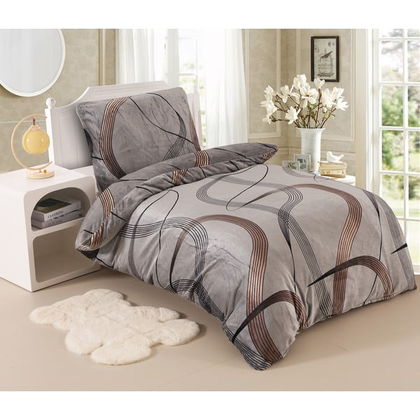 Siva posteljnina za zakonsko posteljo iz mikropliša 220x200 cm – My House