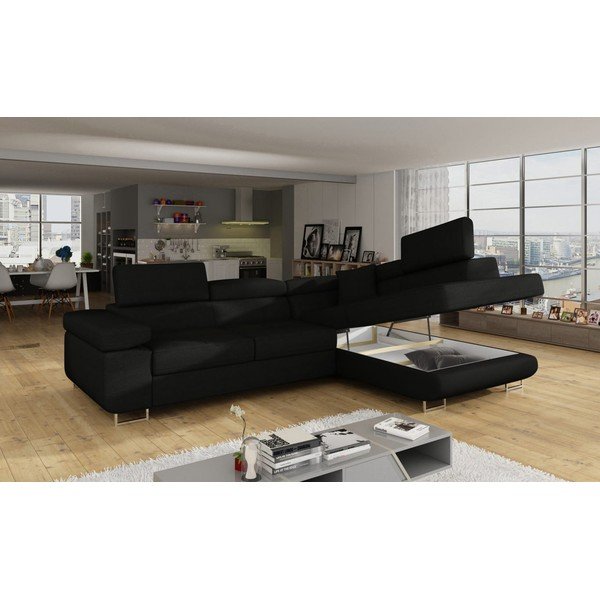 Črna raztegljiva/s prostorom za shranjevanje kotna sedežna garnitura (desni kot/v obliki črke L) Anton – ELTAP-image-4