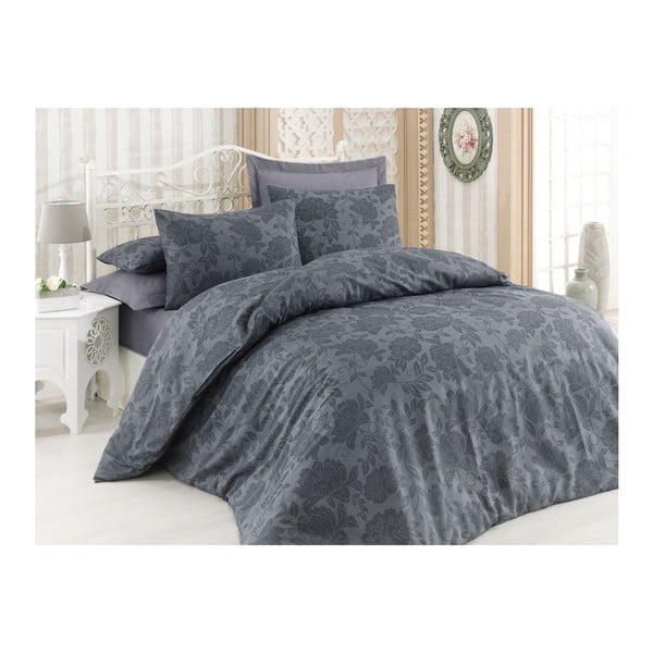 Temno siva posteljnina za zakonsko posteljo z rjuho Eponj Home Jamiel, 200 x 220 cm