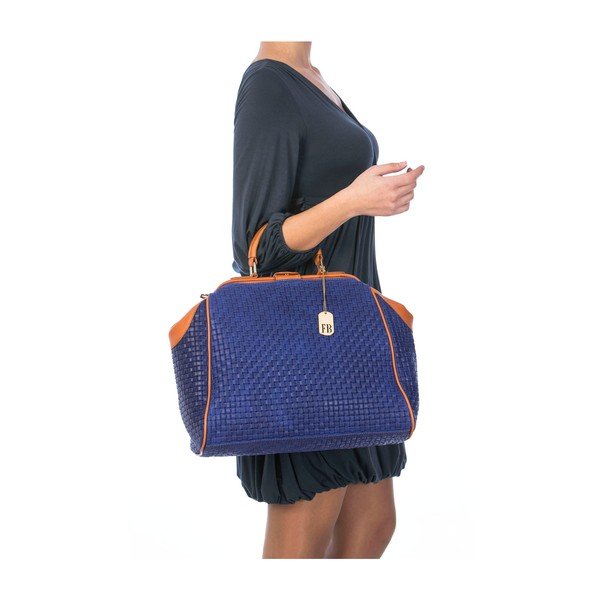 Usnjena torbica Federica Bassi Braid Blue-image-3